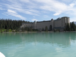 View of the Chateau Fairmont from Lake Louise